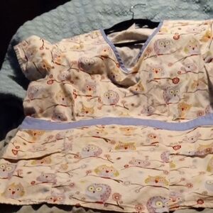 Owl Print Women's Blouse - Cream and Blue